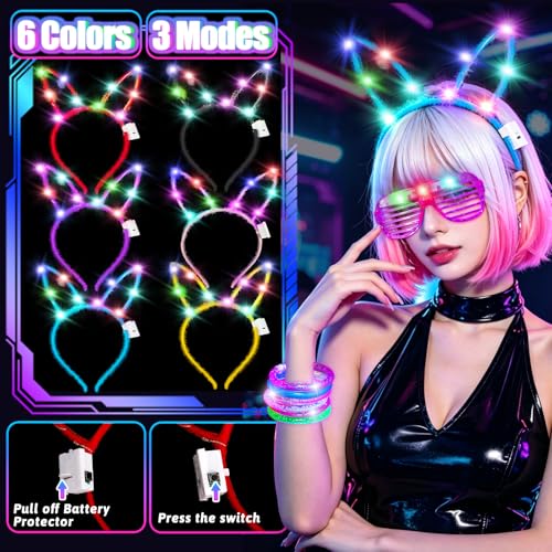 156Pcs Glow In The Dark Party Supplies for Kids/Adults, Light Up Accessories with Glasses, Headband, Bracelets, Necklaces, Wand, 100 Glow Sticks Bulk Party Pack, Neon Disco Birthday Party Decorations