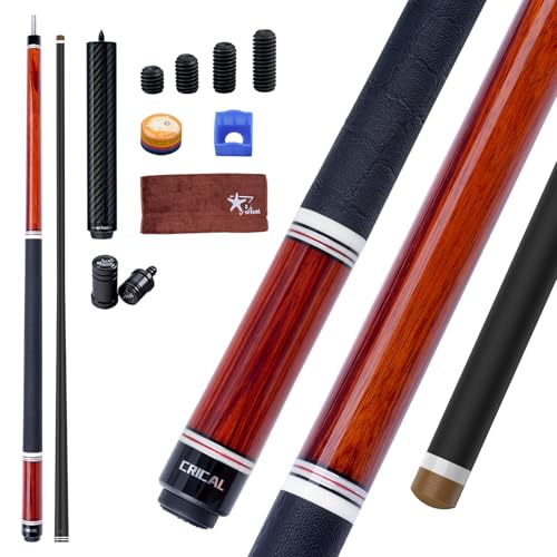 CRICAL RICAL Carbon Fiber Pool Cue 58” 19oz Billiard Cue Pro Taper Shaft Low Deflection Pool Cue Stick Professional Hand-Made Inlay Pool Stick with 12.5mm Tip-Competition Level, Ultra-Smooth - color: Red Set