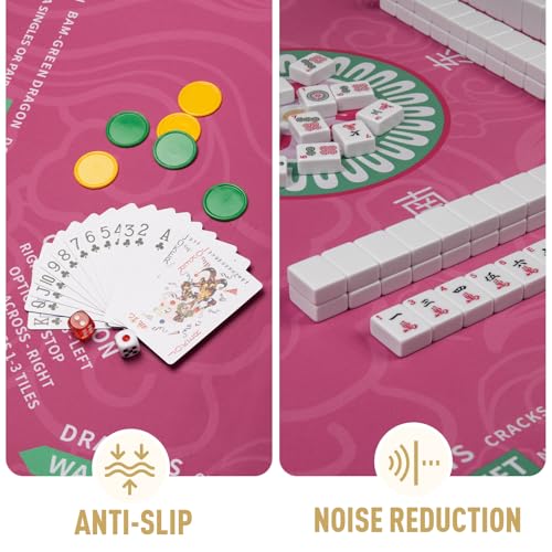 Mahjong Mat 32.4” x 32.4”, 3mm Thick Non-Slip Rubber Back Mahjong Table Mat, Noise Reduction Waterproof Mahjong Game Mat for Table, Mahjong Tile Mat for Cards, Dominoes & Board Games - color: Pink