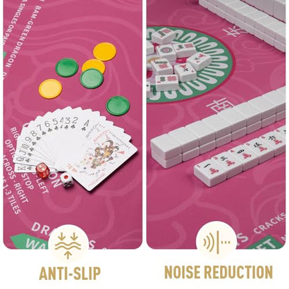 Mahjong Mat 32.4” x 32.4”, 3mm Thick Non-Slip Rubber Back Mahjong Table Mat, Noise Reduction Waterproof Mahjong Game Mat for Table, Mahjong Tile Mat for Cards, Dominoes & Board Games - color: Pink