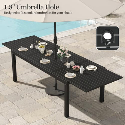 PIZZELLO 7 Pieces Outdoor Dining Set, 106" Extendable Aluminum Patio Dining Table w/ 6Pcs HDPE Patio Chairs, All Weather Outdoor Table and Chairs Sets for Backyard, Garden and Deck - size: 106"Table + 6 HDPE Chairs