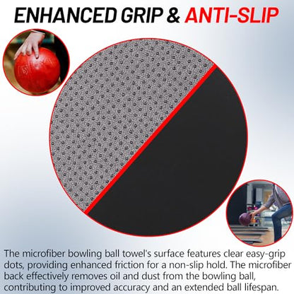 TonGass (2+2 Pack 10"x8" Microfiber Bowling Ball Towel Shammy Pad with Easy-Grip Dots, Bowling Seesaw Bag for Storage Balls, Bowlings Polisher Bag Machine Washable & Non-Slip - color: Black & Grey