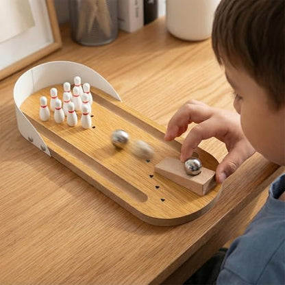 3 Otters Mini Bowling Game Set for Kids & Adults, Indoor Wooden Tabletop Bowling Game Board Games for Multiple Players, Desk Toys Gag Gifts, Shooting Games for Office Stress Relief