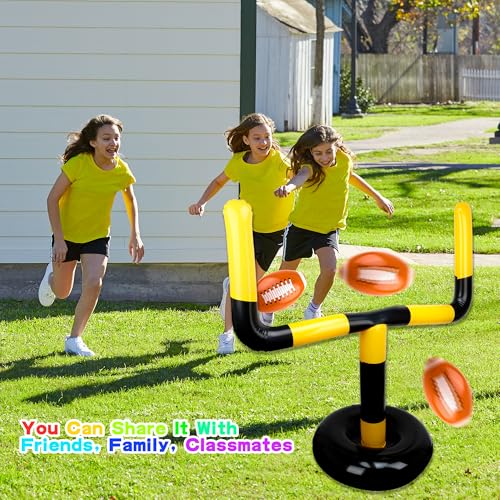 4 Pcs Giant Inflatable Football Set Include 1 Jumbo Blow Up Football Field Goal Post and 3 Pcs Inflatable Footballs for Outdoor Fun Practice