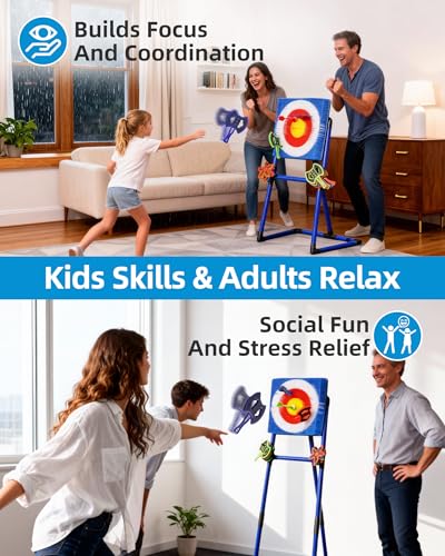 Axe Throwing Game for Backyard with Bristle Target & 12 Throwing Axes Set, Indoor & Outdoor Games for Adults, Kids & Family, Yard Games Toys, Axe Throwing Target,Dart Board,Carnival Games(Blue)