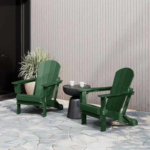 WestinTrends Malibu 2 Piece Set Outdoor Folding Poly Adirondack Chair, Dark Green - color: Dark Green, size: 2 Chair