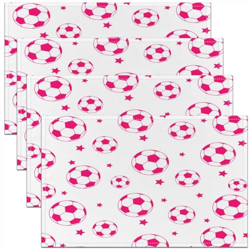 Castle Fairy Soccer Kids Placemats Set of 4,Cartoon Star Football Print Table Place Mats,Ball Sport Games Theme Kitchen Decor,White Pink Placemat Kitchen Table Decoration 12"x18" - color: White Pink