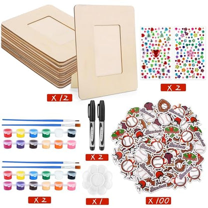Fovths 12 Pieces Baseball Wooden Picture Frame Senior Night Decoration Fits 4 x 6 Inch Photo with Pens Stickers Paints Brushes Thanks Coach Gifts Tabletop Baseball Gifts for Team, Athletes