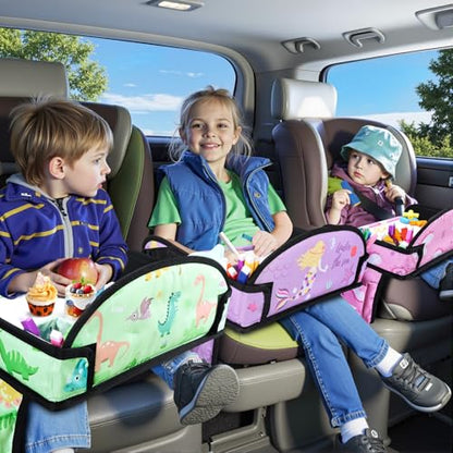 3PCS Kids Travel Tray for Airplane - Toddler Car Seat Table Tray, Road Trip Essentials for Boys & Girls, Carseat Lap Desk for Kids Road Trip Activities (Pink/Green-/Purple) - color: Pink/Green-/Purple--3PCS