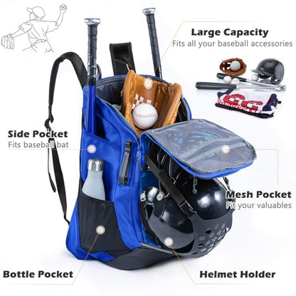 | Baseball Bag Softball Bat Bag, Double-layer Baseball Backpack Adult with Gear Klip To Hold Baseball Glove, Baseball Essential Gear, Youth Baseball Bag for Boys, Girls, Baseball Accessories - color: Blue