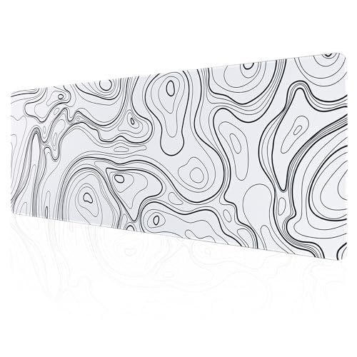 ALOANES Waterproof Mouse Pad with Durable Stitched Edge, Gaming Keyboard, Non-Slip Rubber Base, Extended Desk pad for Gamer, Office& Home, White Topographic Map Mousepad XL(31.50"x11.81"x0.12") - color: 02- Topographic Map White, size: XL(31.5" x 11.8")