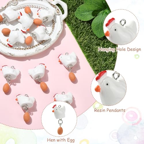 Stiesy Cute Resin Hen with Egg Charms 20Pcs, 3D Farm Animal Chicken Dangle Charm Bulk for Jewelry Making, DIY Craft Projects and Animal Lover Presents - color: Hen with Egg-20pcs