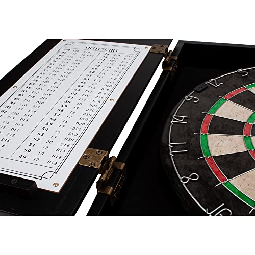 GSE Games & Sports Expert Professional Solid Wood Classic Dartboard Cabinet with Sisal/Bristle Dartboard, Scoreboard, and 6 Steel Tip Darts, Easy Assembly Complete with All Accessories (Black)