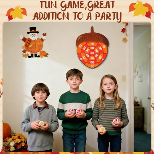 Thanksgiving Acorn Dart Board - Fall Crafts for Kids,Halloween & Thanksgiving Decorations with 10 Balls,Autumn Party Wall Decor for Family Game Night (21.3x16.5 Inch)