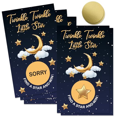 50 Pcs Twinkle Twinkle Little Star Scratch off Game Cards, Star And Moon Themed Scratch Card for Birthday Baby Shower or Celestial-Themed Events, Lottery Group Reveal Games Activity Supplies - color: Dark
