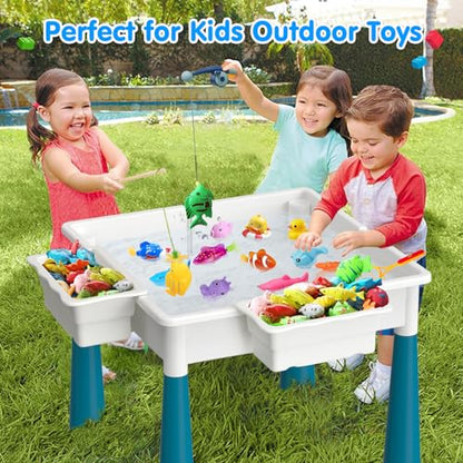 OCATO Toddlers Kids Table and 4 Chairs Set: Activity Table with 152Pcs Large Marble Run Building Blocks Storage All in One Play Sensory Water Tables Sand Tables for Boys Girls 3 4 5 6 Year Old - color: Dark Blue-with 4 Chairs