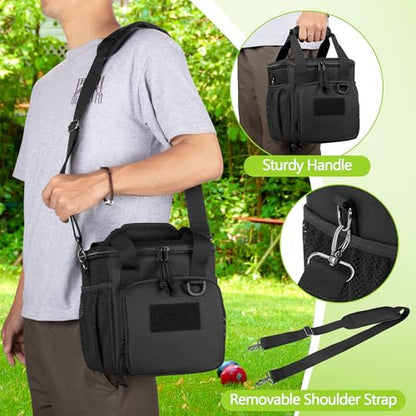 DSLEAF Bocce Ball Carry Bag Holds up to 8 Balls, Portable Bocce Ball Storage Bag with Multiple Pockets and Detachable Shoulder Strap for Easy Carrying(Only Bag, Not Including Balls)