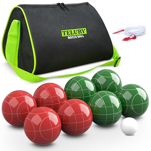 Bocce Ball Set 100mm Regulation Size and Weight for Lawn, Beach Bocci Game Sets for 2-8 Players (Red and Green) - color: Red and Green