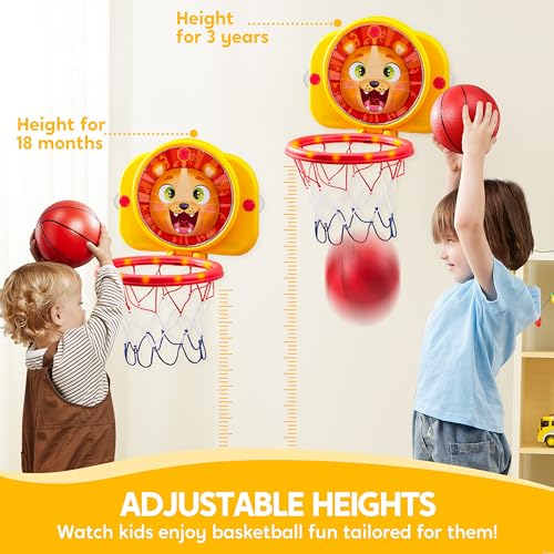 SYNCFUN Mini Basketball Hoop LED Scoring Indoor Hoop with 2 Balls, Indoor Adjustable Height Basketball Hoop, Space-Saving, Christmas Birthday Gifts Toy for Boy Girl Over 18 Months - style: Lion