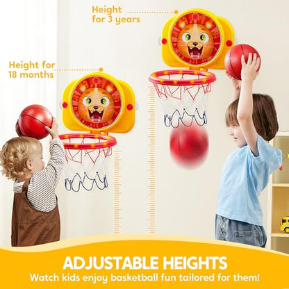 SYNCFUN Mini Basketball Hoop LED Scoring Indoor Hoop with 2 Balls, Indoor Adjustable Height Basketball Hoop, Space-Saving, Christmas Birthday Gifts Toy for Boy Girl Over 18 Months - style: Lion
