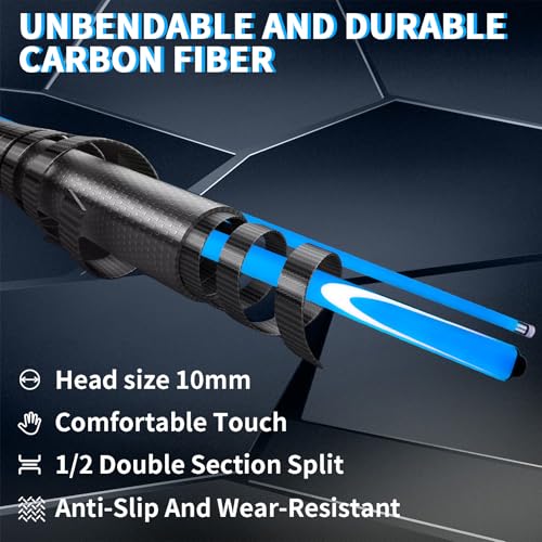 Carbon Fiber Pool Cue Stick 9.5mm Low Deflection Billiard Cue Stick Professional Snooker Cue for Home Bars Pool Halls, Blue1 - color: Blue1