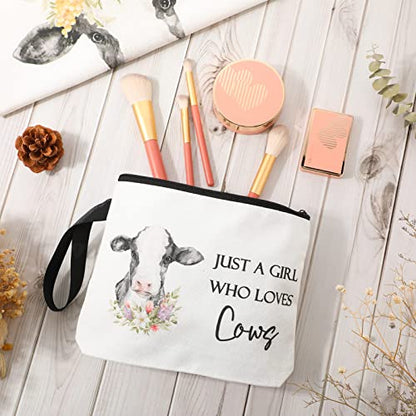 Sieral 2 Pcs Animal Lover Bag Gift for Women Travel Canvas Tote Portable Zipper Pouch Canvas Reusable Grocery Tote - style: Cow