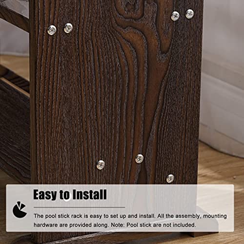 OSCCAR Freestanding Pool Cues Racks, Wooden Billiard Cue Storage Rack with Holds 9 Ball Holders, Supplies Billiard Table Rack Accessories, for Game Room
