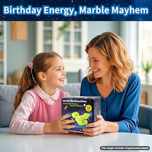 UFO Marble Balance Game, 60 Colorful Marbles Toy for Kids Family Stacking Challenge, Party Game with Storage Case for Children Over 96 Months (UFO Marble Balance Game)