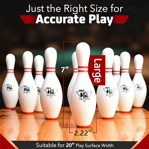 Premium Shuffleboard Bowling Pin Set – Full-Size Regulation 7” or 5.5” Hardwood Pins, Pinsetter, Resin Bowling Ball – Pro Shuffleboard Table Accessory for Family Game Rooms - size: Large