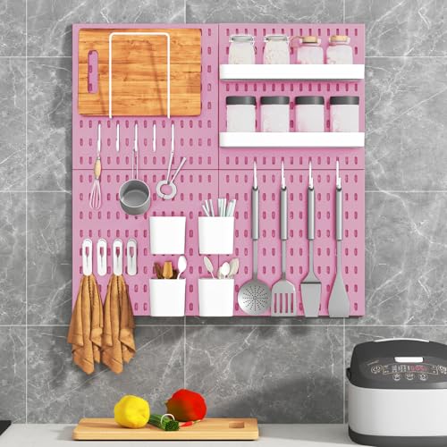 Pegboard Combination Kit, 4 Peg Boards Pink Pegboard for Walls, Office Wall Organizer, Gaming Room Wall, Nursery Storage, 22"x22" - color: Pink