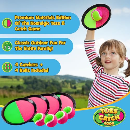 YoYa Toys Toss and Catch Ball Game Toy Set - 4 Paddles & 4 Sticky Balls - Fun Kids Outdoor Games Activity for Backyard, Beach, Park, Camping - Gift for Boys & Girls Ages 4 5 6 7 8 9 10 11 12 Year Old - style: 4 Paddles + 4 Balls