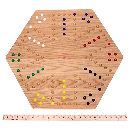 Wahoo Wooden Marble Game Board Set - Large 24" Wide - Solid Oak Wood - Double-Sided - with Large 22mm Marbles and Dice Included