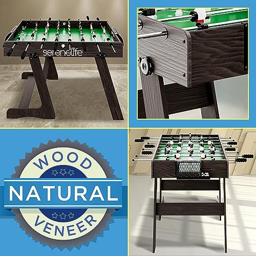 SereneLife Folding Foosball Table, 4’ x 2’ Full Competition Size Foldable Space Saving Table Soccer for Home, Arcade Game Room, for Indoor or Outdoor, Family Game Night, Perfect for Kids and Adults