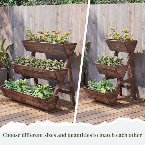 3-Tier Wooden Vertical Raised Garden Bed with Legs, Tiered Planter Box, Vertical Garden Planter,Wood Plant Stand Wood Flower Rack for Patio, Balcony, Freestanding. (Carbonized-Large) - color: Carbonized, size: Big