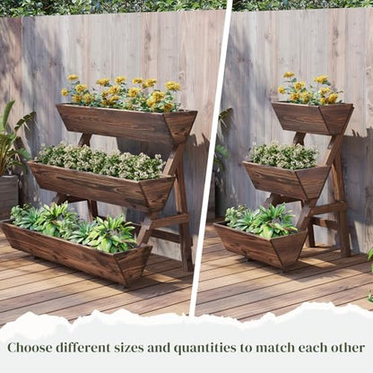 3-Tier Wooden Vertical Raised Garden Bed with Legs, Tiered Planter Box, Vertical Garden Planter,Wood Plant Stand Wood Flower Rack for Patio, Balcony, Freestanding. (Carbonized-Large) - color: Carbonized, size: Big