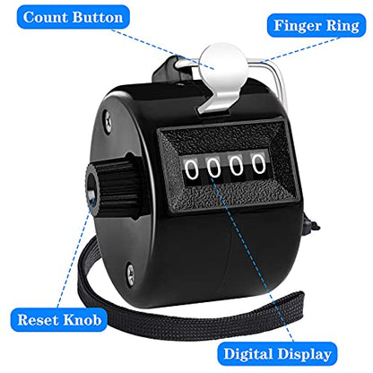 FEBSNOW Handheld Tally Counter Clicker 4 Digital Number Click Counter for School Event Golf Sports Office Stadium - color: Black White