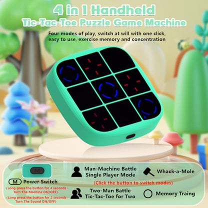 Tic Tac Toe Game, 4-in-1 Electronic Tic Tac Toe Bolt Game with Mute Function, Handheld Puzzle Console Toys for Educational, Portable Travel Games Gifts for Kids and Adults