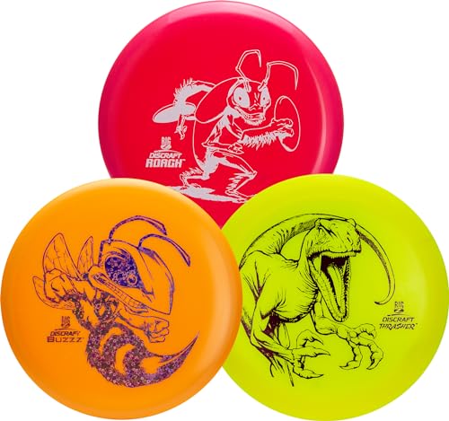 Discraft Big Z Three Pack - Designed for All Skill Levels | Including – Putter, Midrange, Driver | Disc Color & Foil Will Vary | Durable | Colorful
