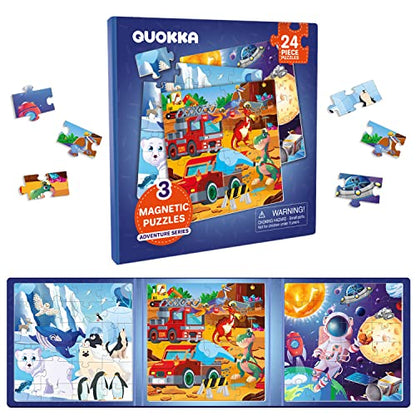 QUOKKA Magnetic Toddler Puzzles Ages 2-4 - 24 Pieces Kids Puzzles Ages 3-5 - Travel Games for Kids 4-6 Boys and Girls - Learning Animal, Space, Dino Car Airplane Road Trip Activities - style: 6. SPACE 24 PCS