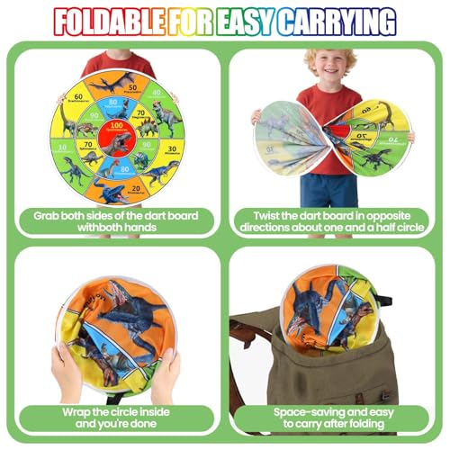 30 Inch LED Dart Board Kids Game,12PCS Sticky Balls,Indoor/Outdoor Sports Carnival Games Yard Party, Suitable for 3 4 5 6 7 8 9 10 Years Old Boys and Girls Birthday Gifts Dinosaur Toys
