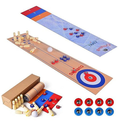 3 in 1 Tabletop Shuffleboard, Mini Curling and Bowling Game Set, Portable Family Game for Adults and Kids Indoors and Outdoors Table Top Games