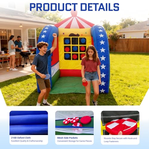 OZIS 6.5x6.5x9Ft Inflatable Tic Tac Toe Game with Discs and Built-in Blower Portable 9-Grid Target Game Set, Interactive Inflatable Carnival Games for Commercial Events, Parties, Family Activities - style: Tic-Tac-Toe