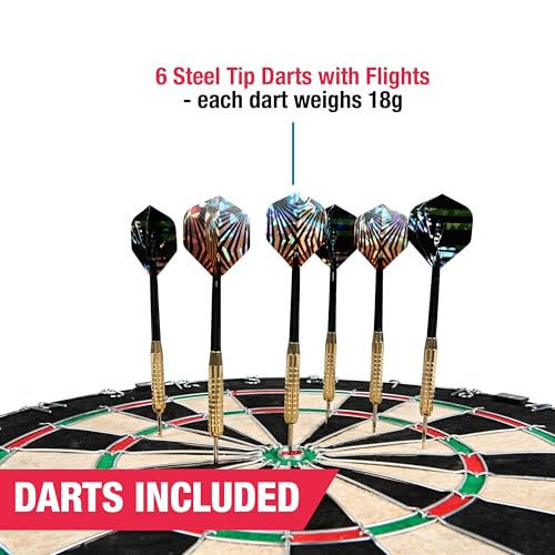 MD Sports Dartboard Cabinet Multiple Styles Electronic Dartboard With Digital X/O Cricket Scorekeeping and Dart Set, Perfect for Cricket Games - style: Bristle Dartboard (w/Steel Tip Darts)