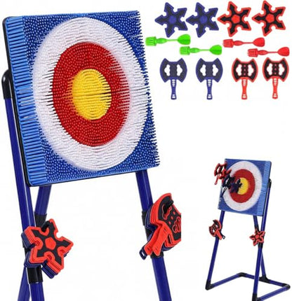 Axe Throwing Bristle Target with 4 Axes, 4 Ninja Stars and 4 Darts, Axe Throwing Game for Backyard, Indoor & Outdoor, Yard Games, Carnival Camping Games
