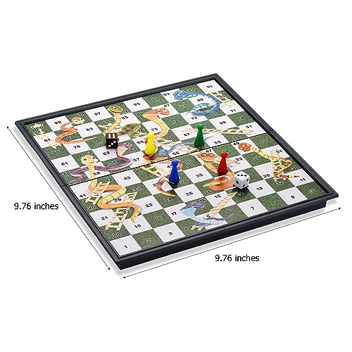 Magnetic Snakes and Ladders Board Games with Folding Board Travel Games Set for Kids and Adults (Magnetic Snakes and Ladders Set) - 9.76 Inches