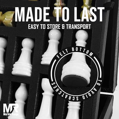 Marble Chess Set 15" Inches White and Green with Storage Box and 2 Extra Queen Handmade Classic Board Games for Adults, Luxury Marble Chess Board & Chess Pieces for Gifts - color: W/Greenonyx