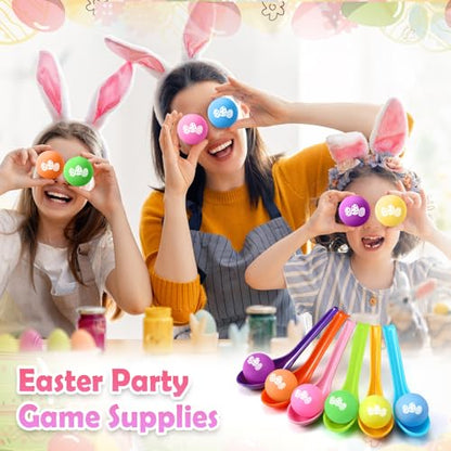JellyArch 48 Pcs Easter Egg Spoon Race Game Sets for Kids, Easter Game Spoon Relay Race Toy Set for Family Activity Indoor Outdoor Holiday Decorations Party Favors Birthday Supplies (Egg)