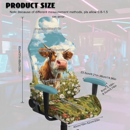 Office Chair Cover with Armrest Covers, Dustproof Gaming Armchair Seat Protector Machine Washable Universal Stretch Slipcover for Home Desk Chair, Cow Daisy Blue Sky Print - color: Cow Daisy Blue Sky Print
