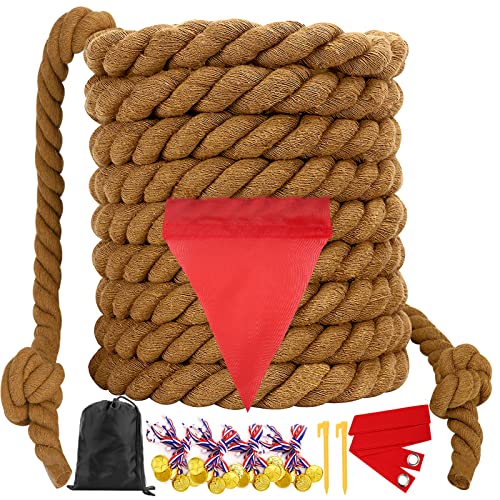 Field Day Tug a War Rope Games 60FT for Kids and Adult, Outdoor Outside Activities Carnival Easter Games for Kids Family Reunion Birthday Party Lawn Picnic Yard Game for Team Building, Brown - color: Brown, size: 60 Feet