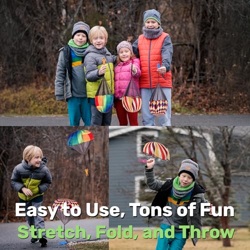 NUTTY TOYS Parachute Toys for Kids - Tangle Free Outdoor Flying Parachute Men, Top Indoor & Outside, 3 4 5 6 7 8 9 10 11 12 Year Old, Best Christmas Stocking Stuffers Idea 2026 Unique Boy & Girl Gifts - style: Rainbow